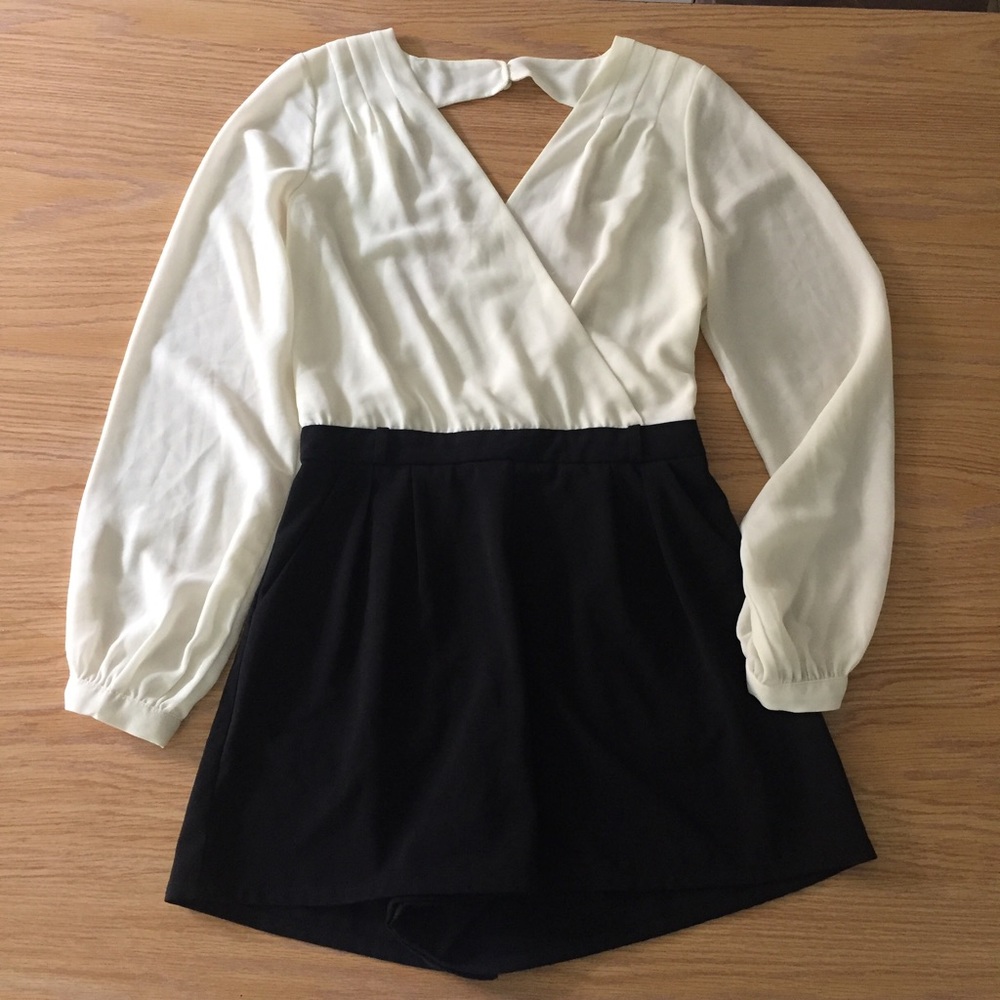 Black and white backless romper
