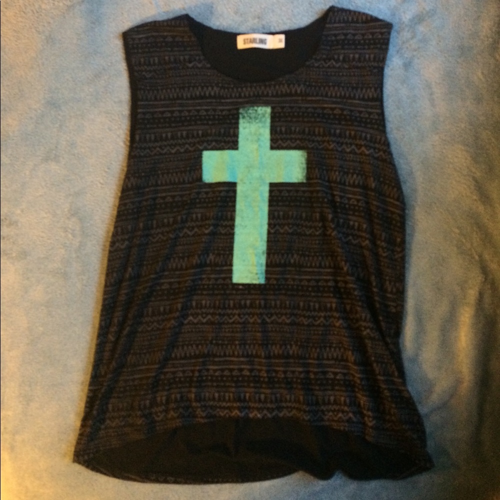 Teal blue cross tank top
