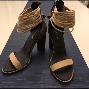 Sexy strappy nude and snakeskin sandals