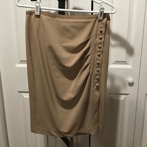 Camel ruche pencil skirt with buttons