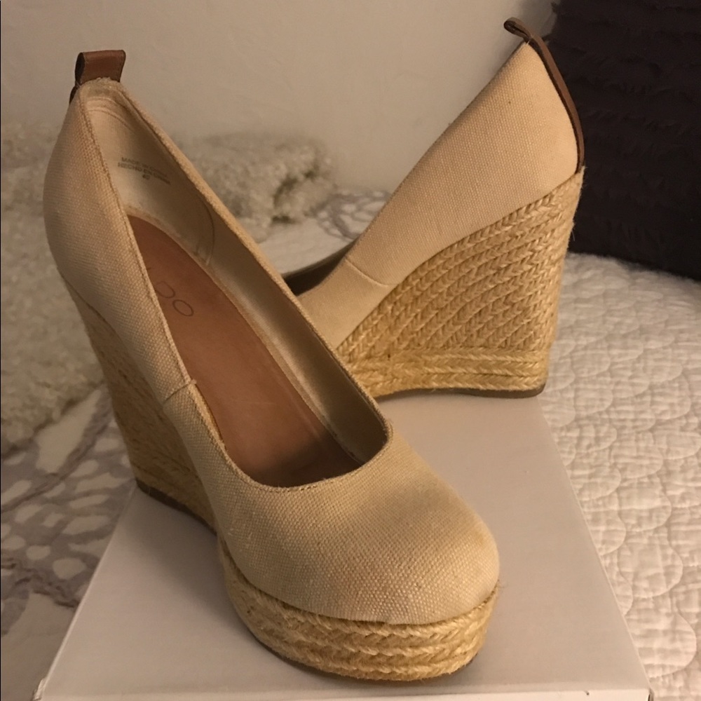 ALDO canvas wedges with leather detail