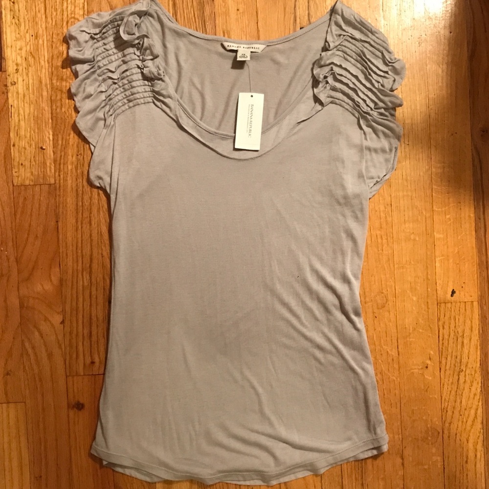Light Grey Rouched Cap Sleeve Sheer Layered Tee