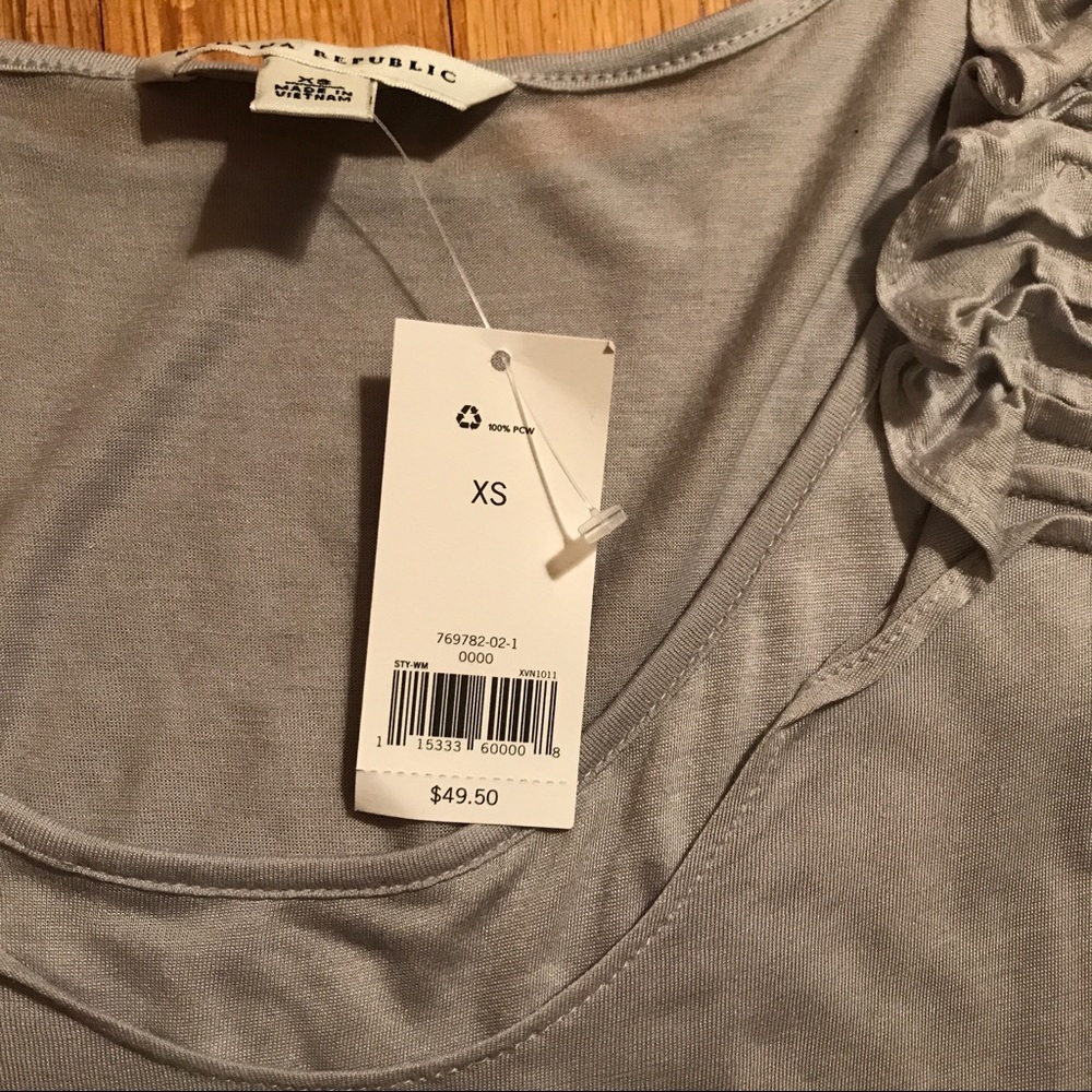 Light Grey Rouched Cap Sleeve Sheer Layered Tee - Picture 3 of 5