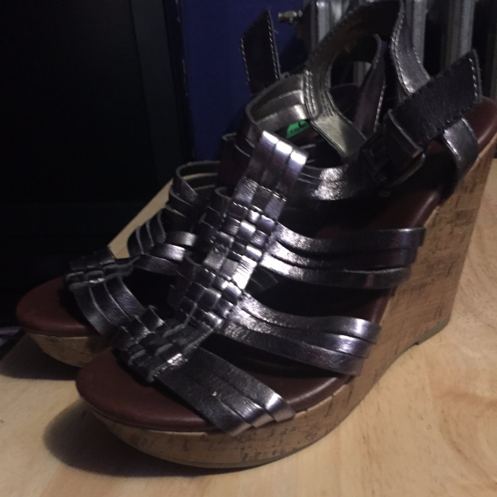 Grey Metallic wedges.
