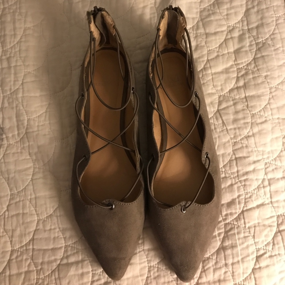 Taupe Lace-Up Ballet Flats