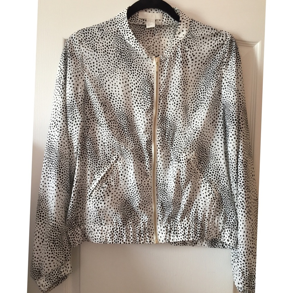H&M Black and White Dotted Satin Bomber Jacket