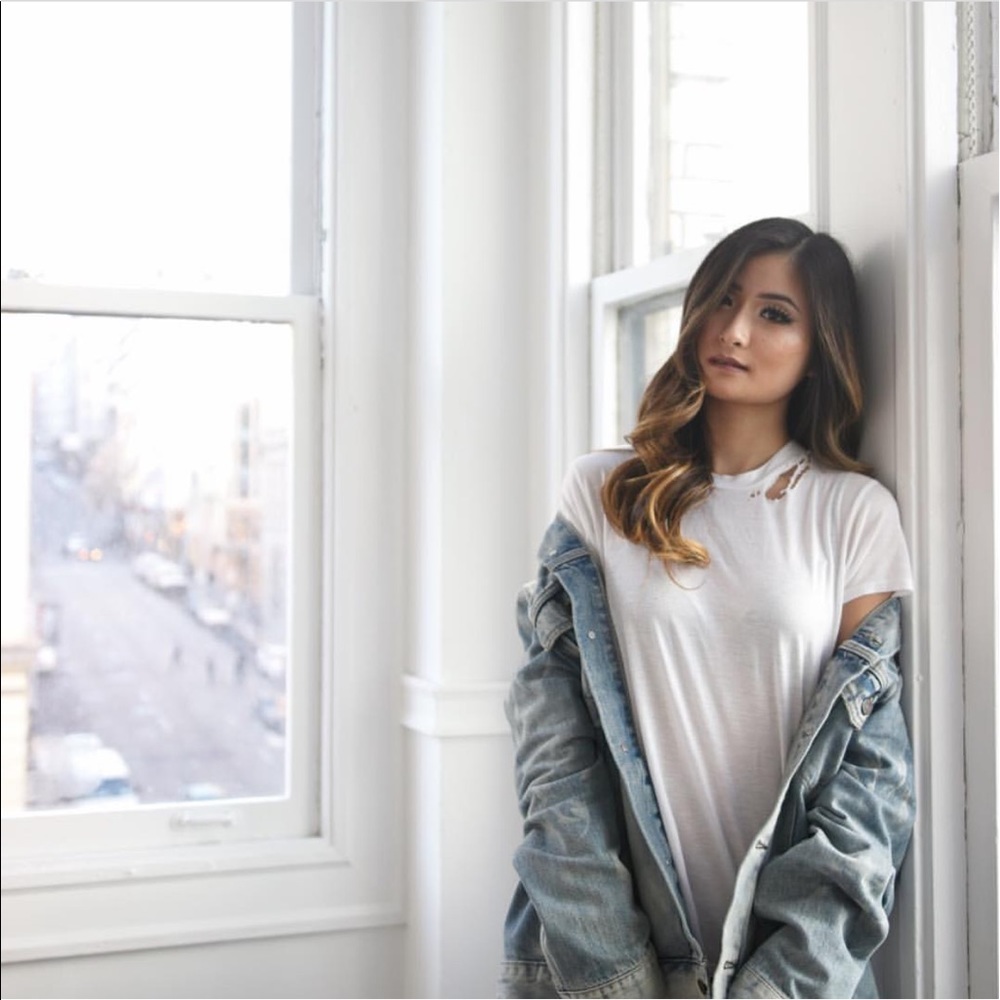 Distressed white tee