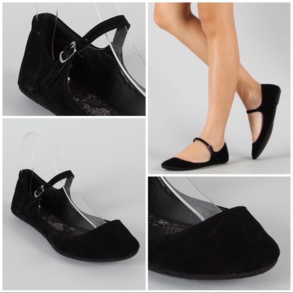 👣Black Suede Mary Jane Round Toe Ballet Flat