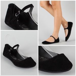 👣Black Suede Mary Jane Round Toe Ballet Flat