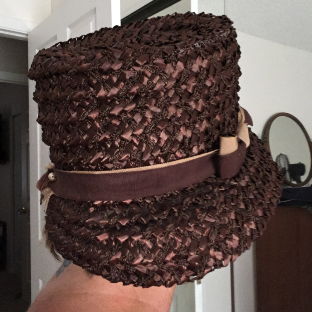 Brown straw hat with custom bow and band