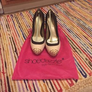 Mocha and champagne suede pumps