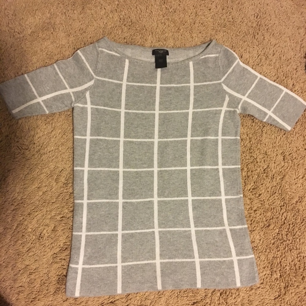 Windowpane print Ann Taylor boatneck sweater