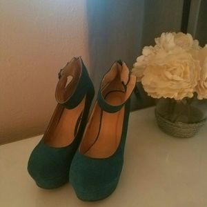 Teal wedges with ankle strap