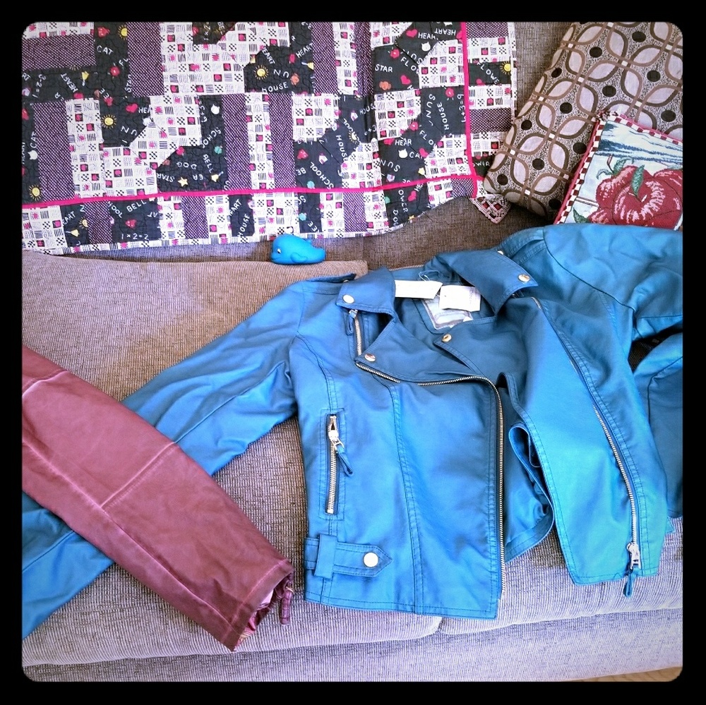 Teal leather jacket