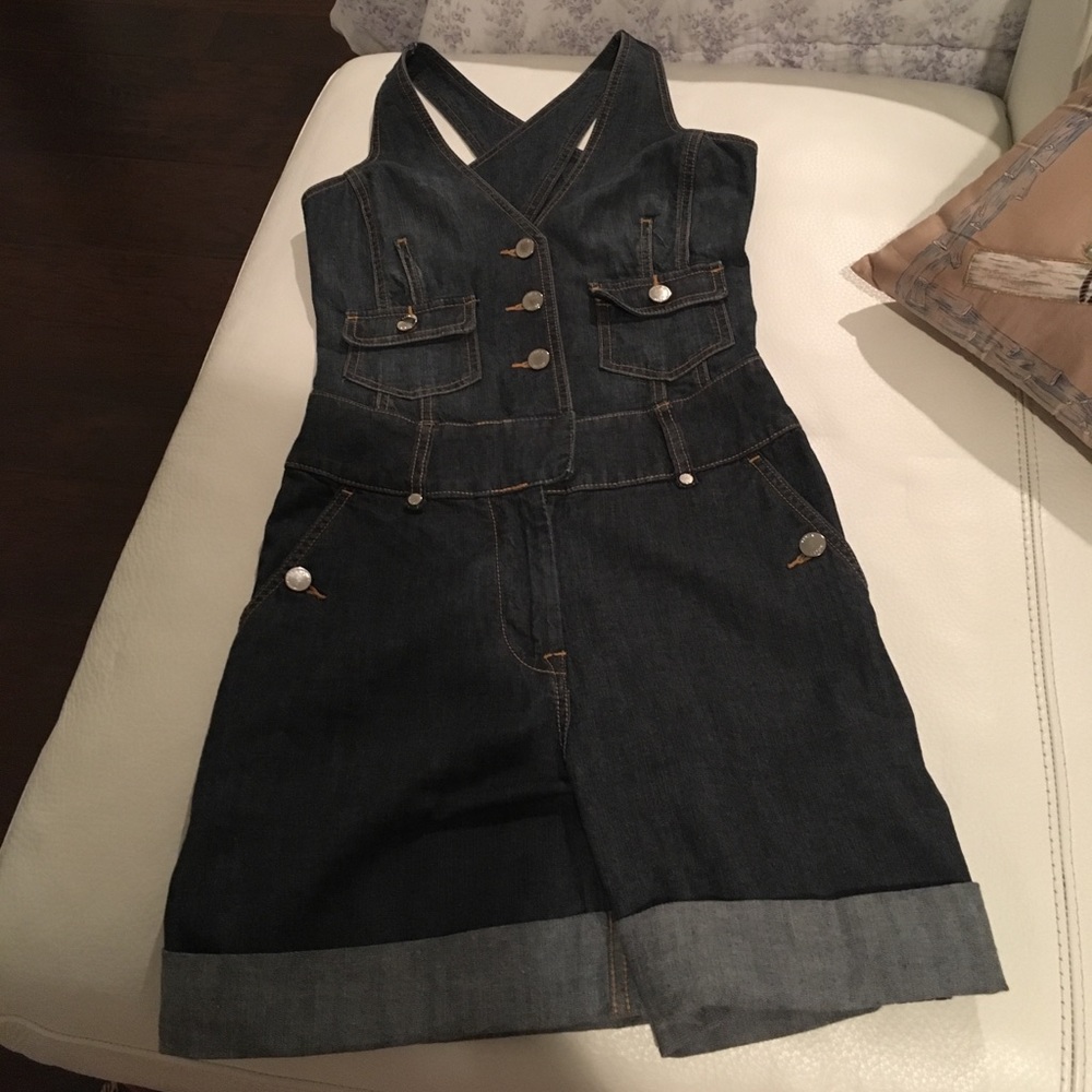 Overall short in jeans fabric