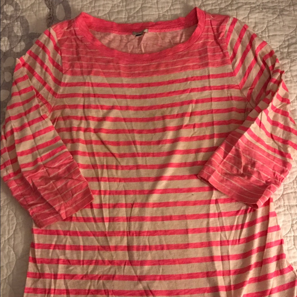 Neon Pink and White Striped J. Crew Tee