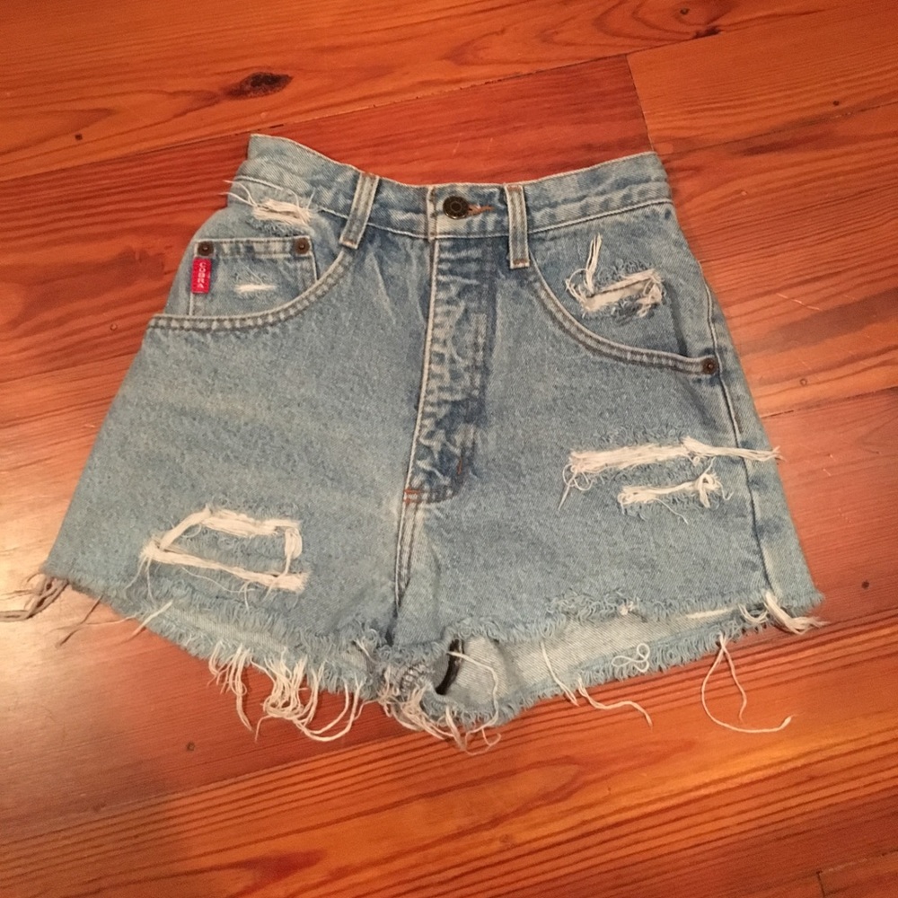 Distressed denim shorts