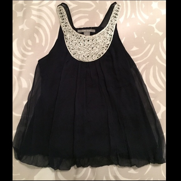 Navy chiffon-like Blouse with silver/pearl top - Picture 4 of 6