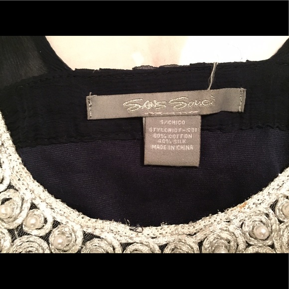 Navy chiffon-like Blouse with silver/pearl top - Picture 6 of 6