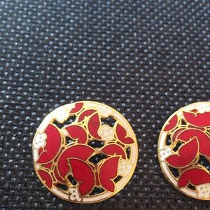 Round Red Butterflies & White Flowers Earrings