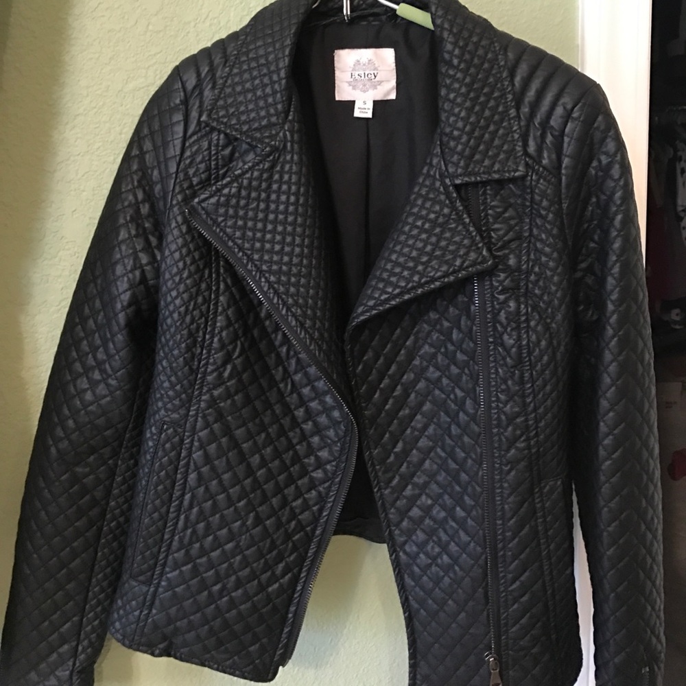 Black textured faux leather jacket
