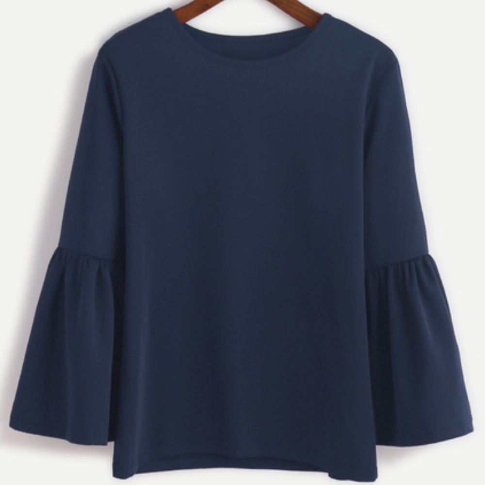 Navy Blue Bell-Sleeve Top