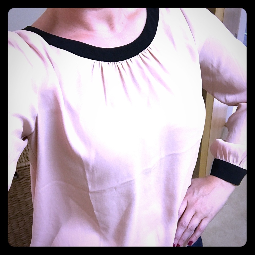 NWOT New silk blouse (light pink w/black accents)