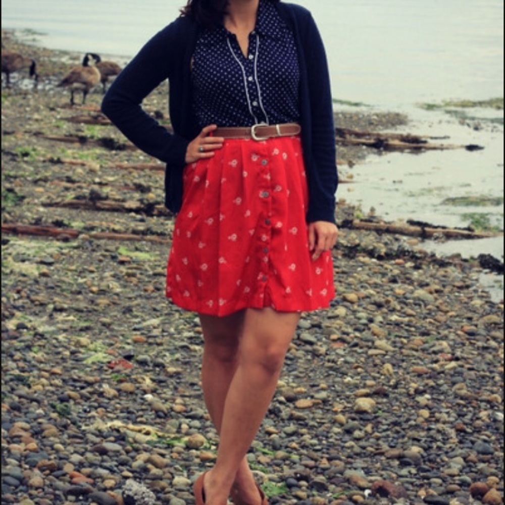 Red Bicycle Pleated Skirt