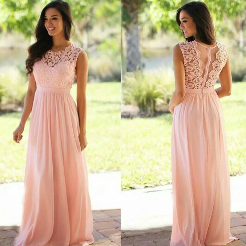 Coral Chiffon and Lace Dress