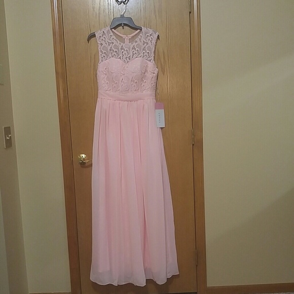 Coral Chiffon and Lace Dress - Picture 2 of 4