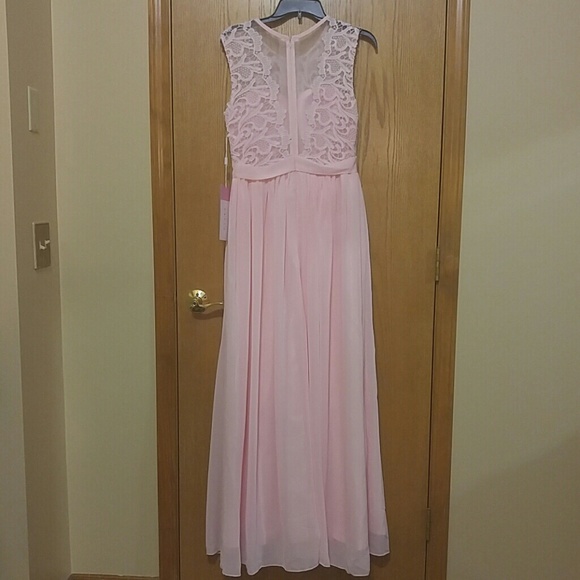 Coral Chiffon and Lace Dress - Picture 3 of 4