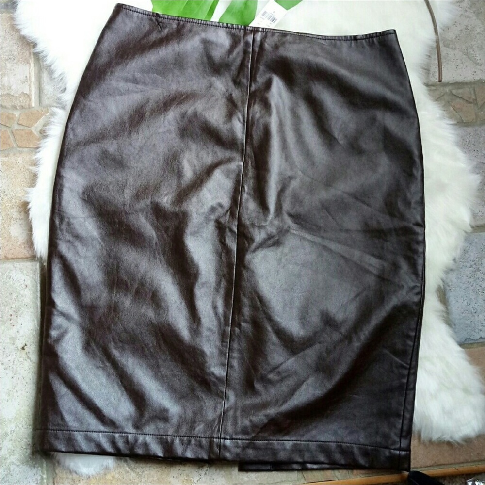 NWT NY&C Faux Brown Leather Pencil Skirt