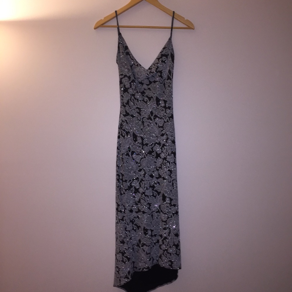Backless Black and Silver Floral Bodycon