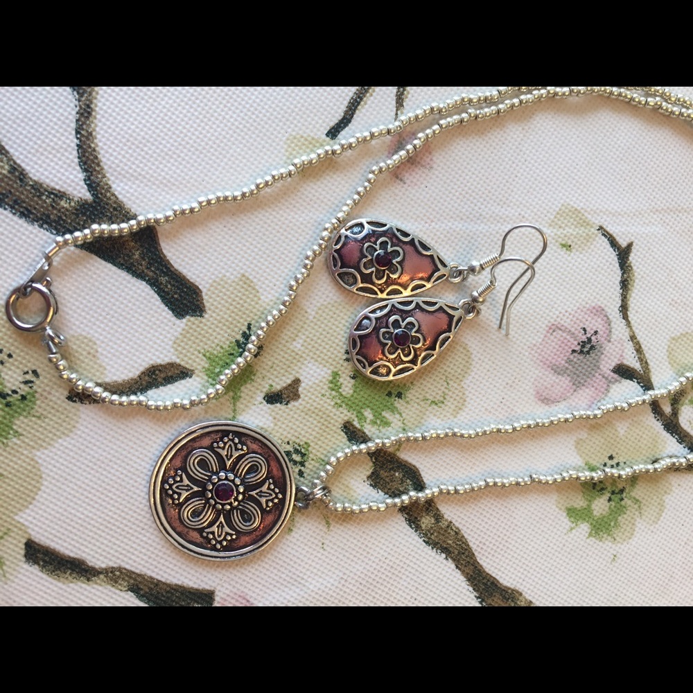 Handmade beaded necklace and matching earrings