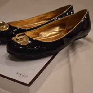 Coach Black and Gold Ballet Flats w Lock "Judyann"