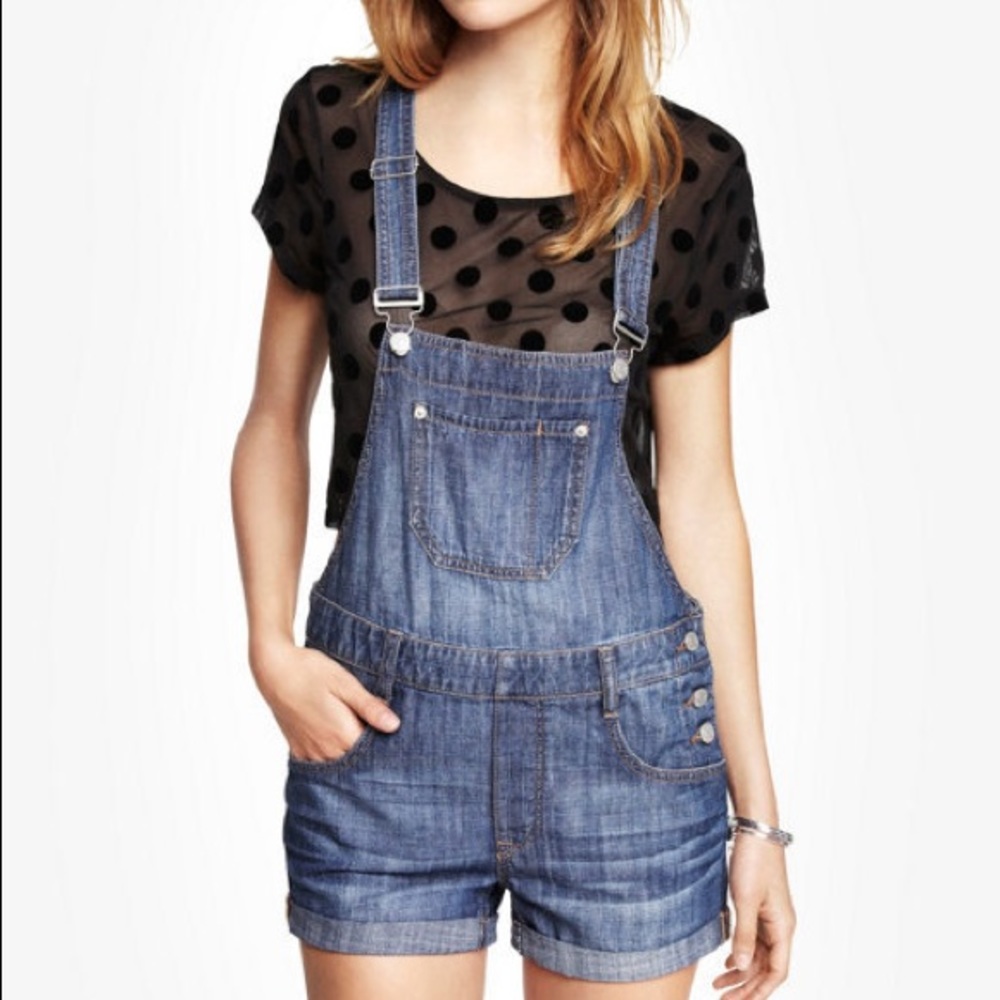 Express Blue Denim Overall Shorts