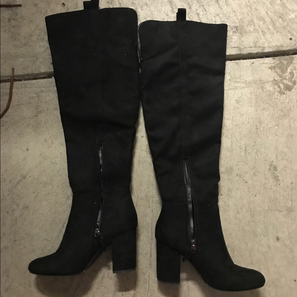 Black knee high suede boots