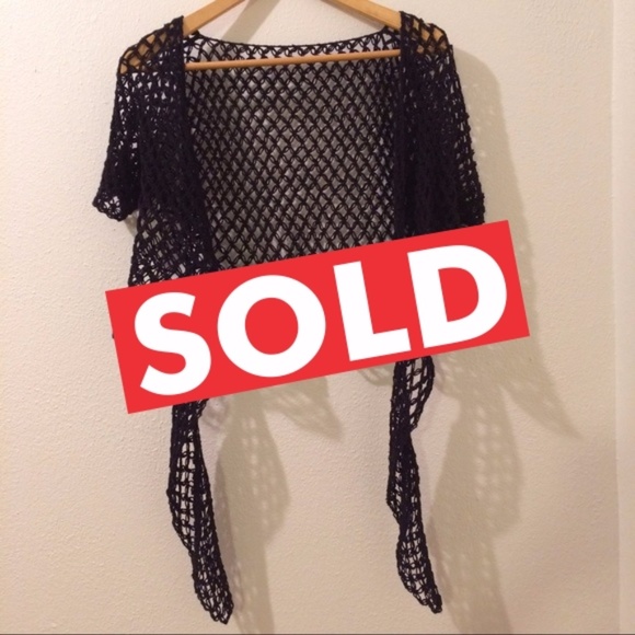 Black Crochet Cropped Short Sleeved Cardigan - Picture 1 of 4