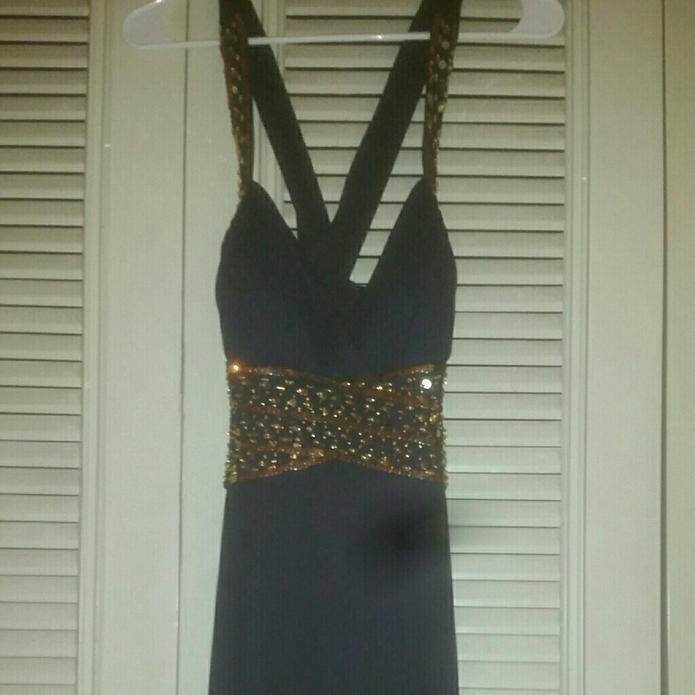 Navy blue and gold formal dress