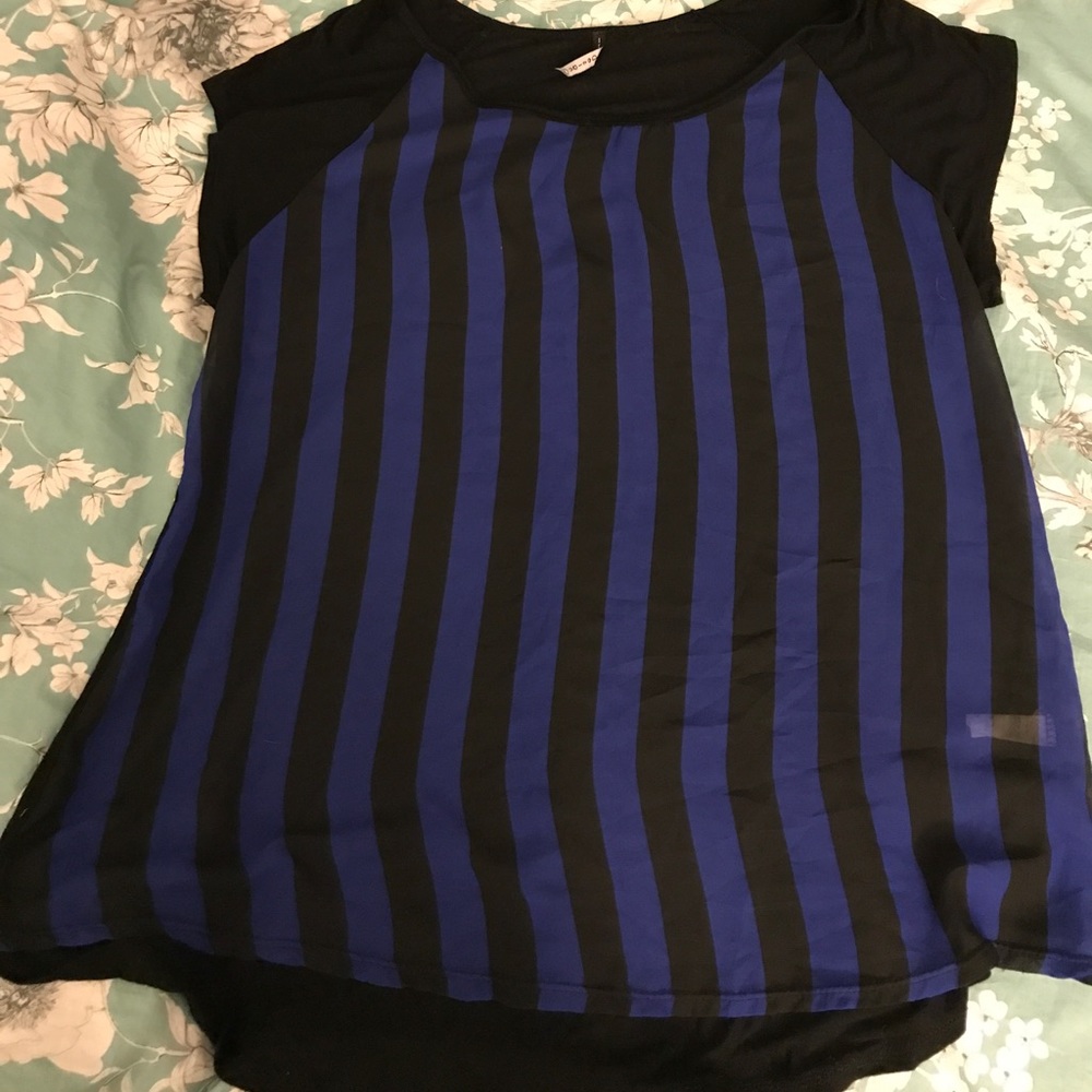 2x blue and black striped top