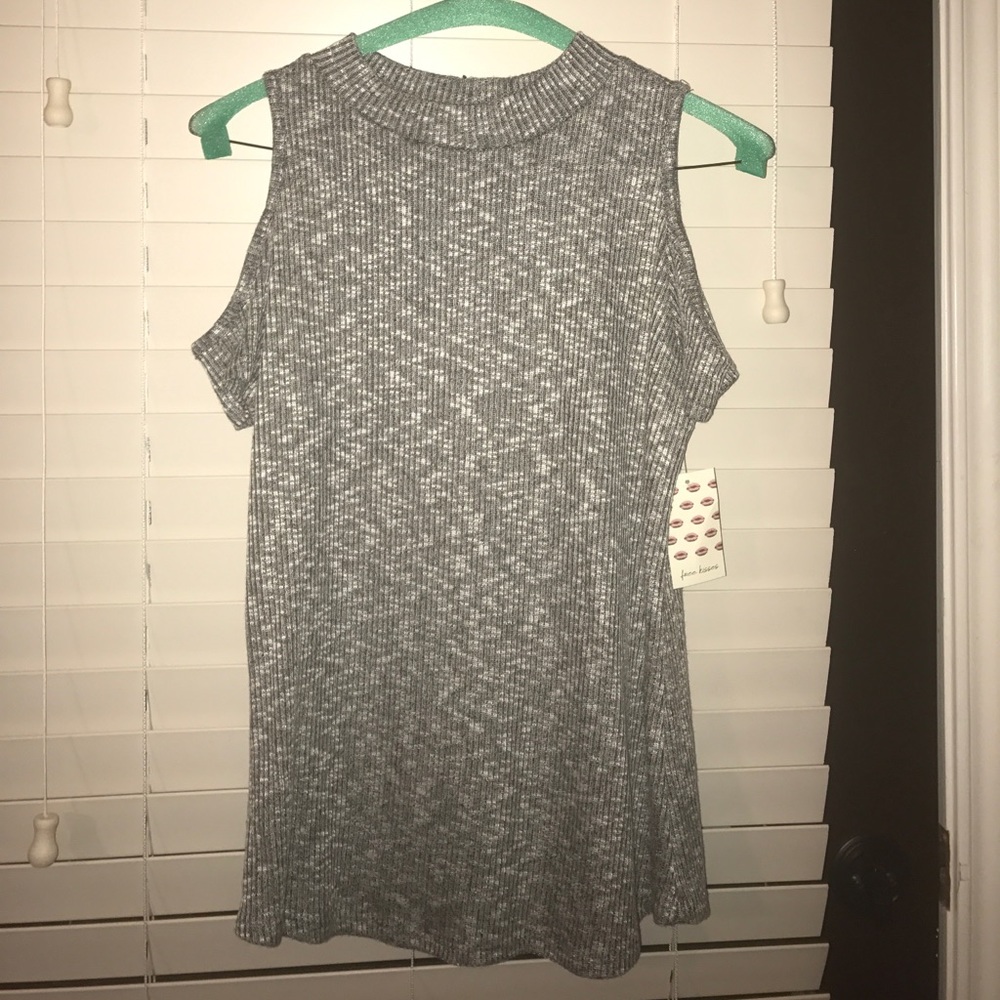 Grey shirt with peek a boo shoulders