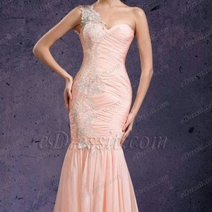 Elegant blush pink one shoulder gown  ( uk 8 us 6)