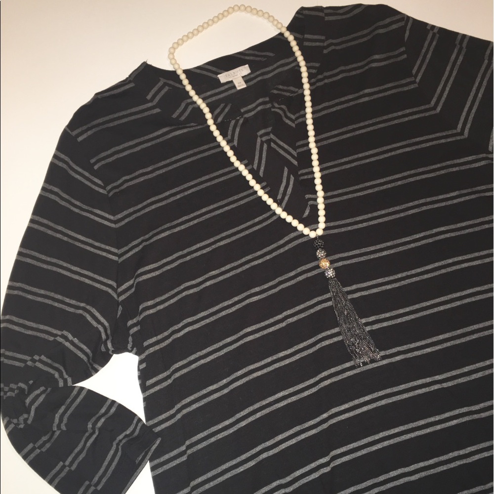 Talbots Black & Gray Striped Top
