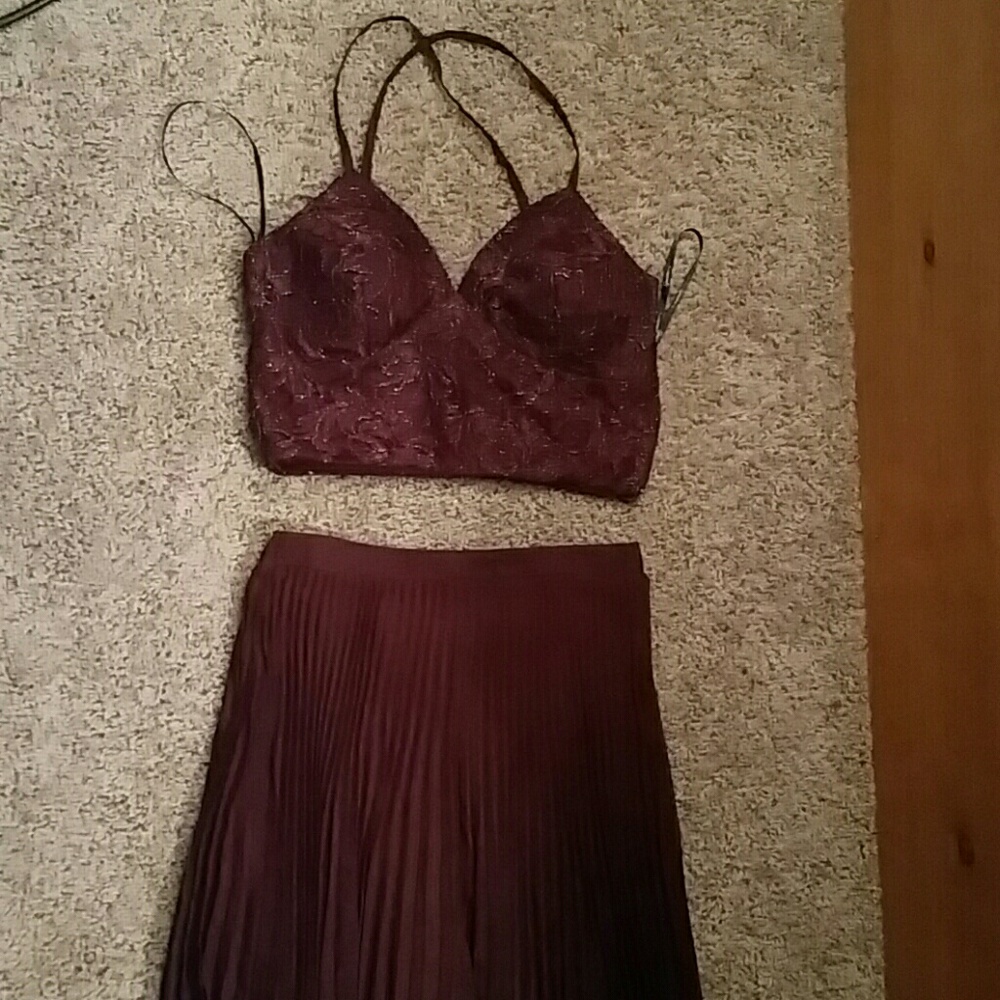 Long, Two Piece Burgundy Prom Dress