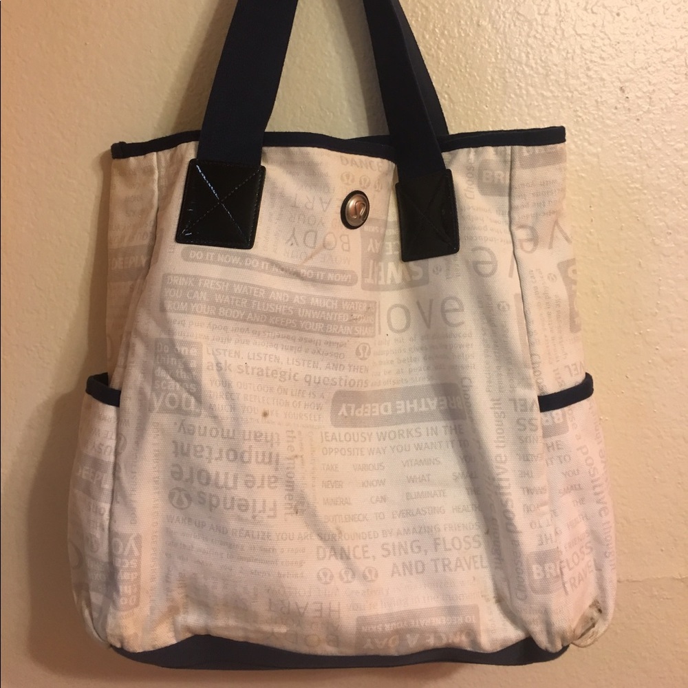 White and Navy Lululemon Gym Tote