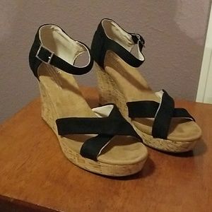 TOMS black wedge sandals