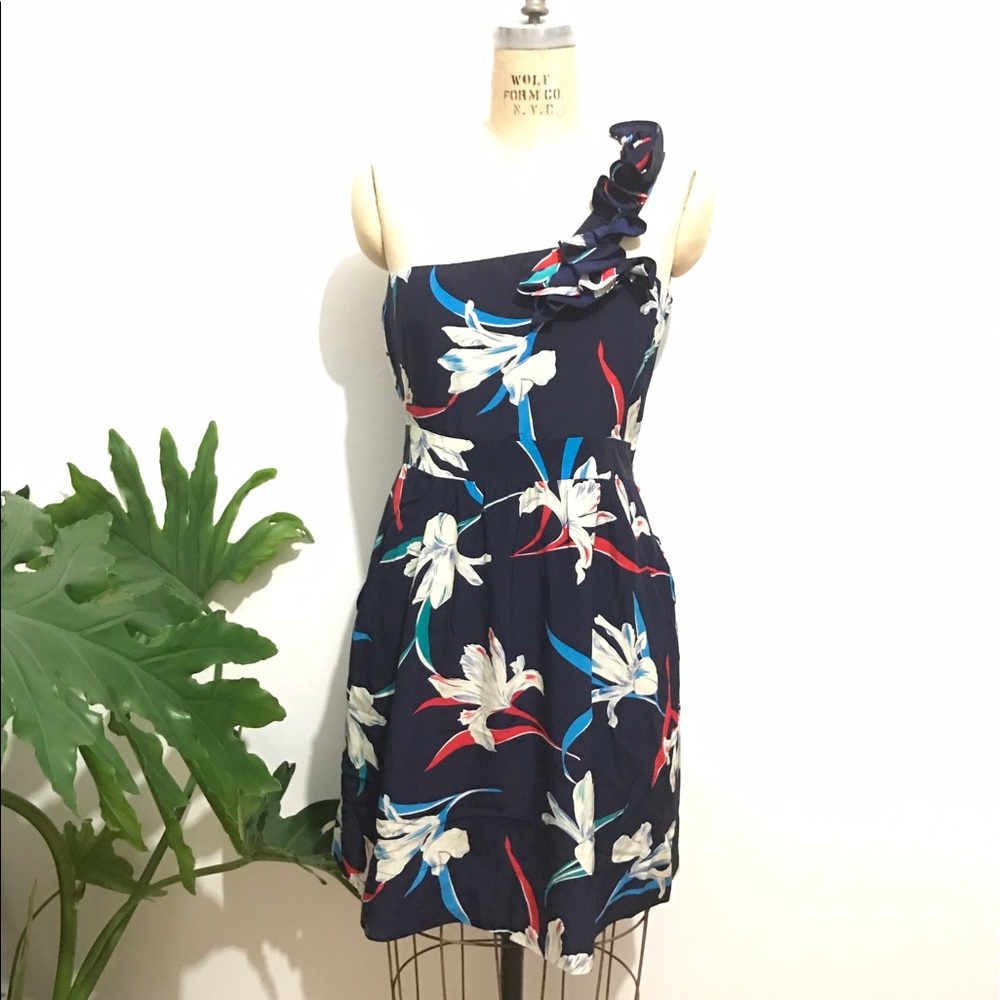 Vintage Yumi Kim silk shoulder ruffle floral dress