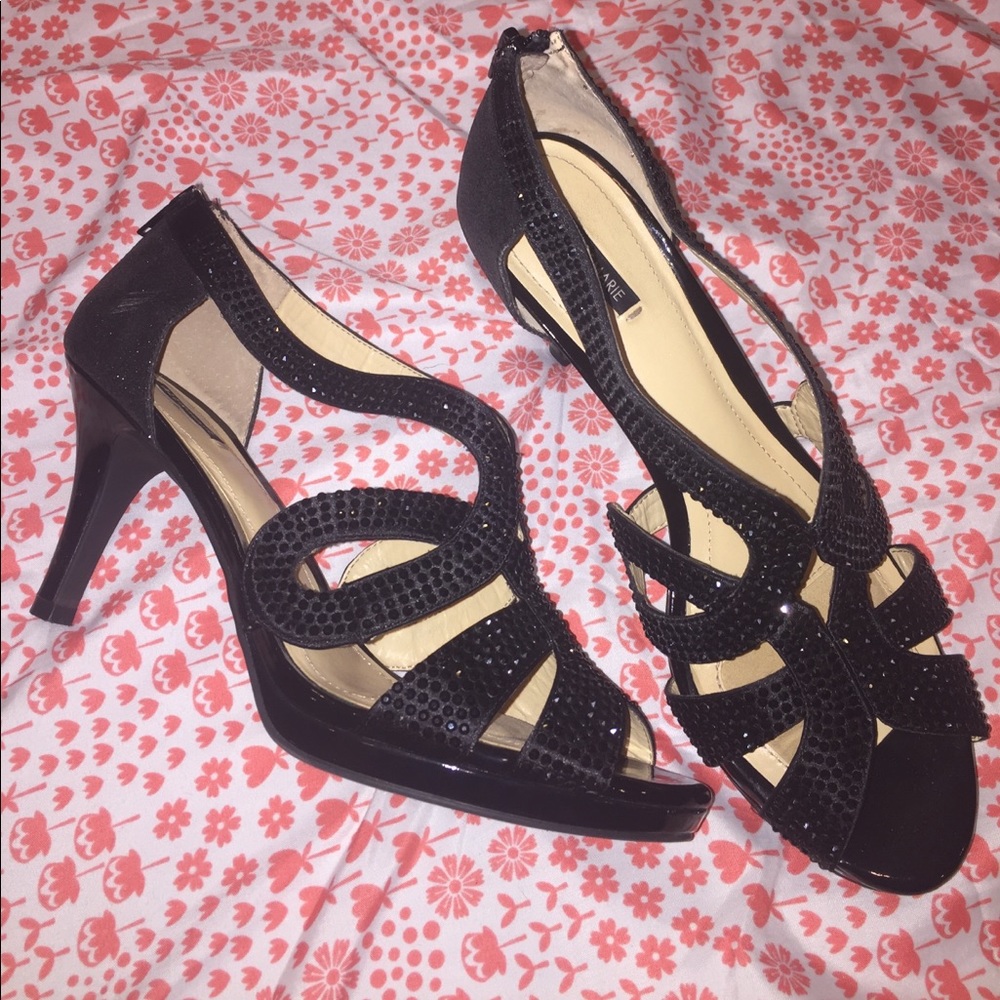 Alex Marie Black Jeweled Heels 9.5