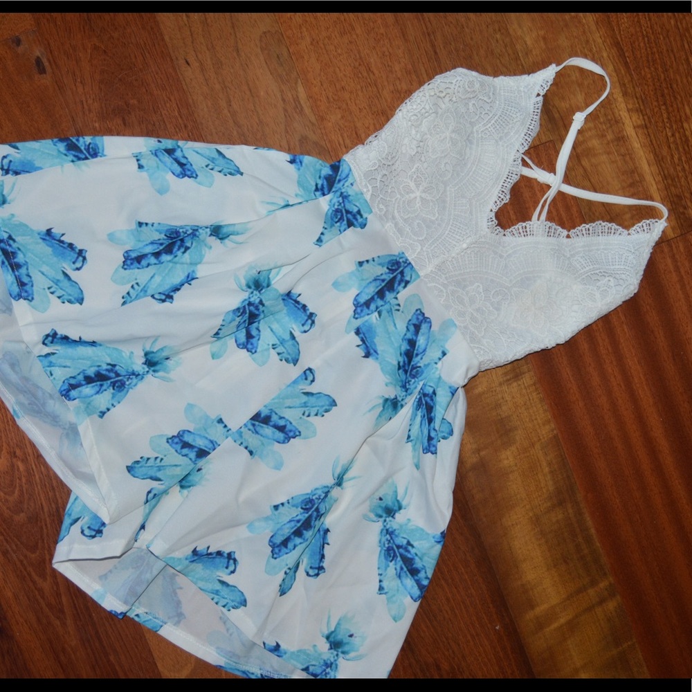 Blue and white romper