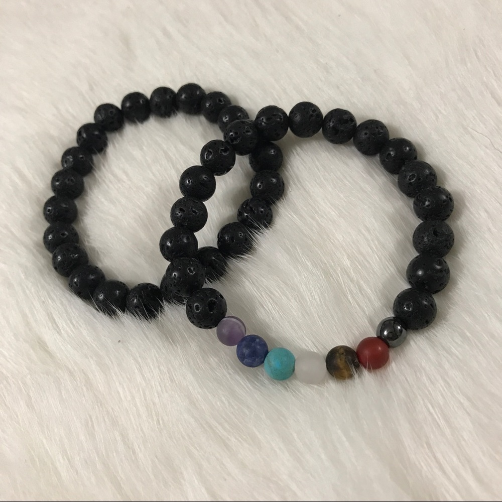 Handmade Natural Lava and Chakra Bracelet Set - Picture 3 of 4
